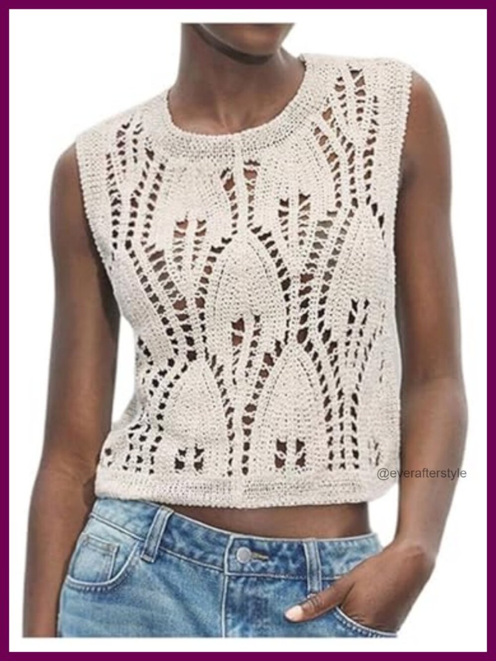 Crochet Cropped Sleeveless Sweater Vest Tank Top Hollow Out Knit